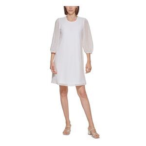 NWT CALVIN KLEIN Womens White Back Clip Dots Pull Over Dress Petites 8P